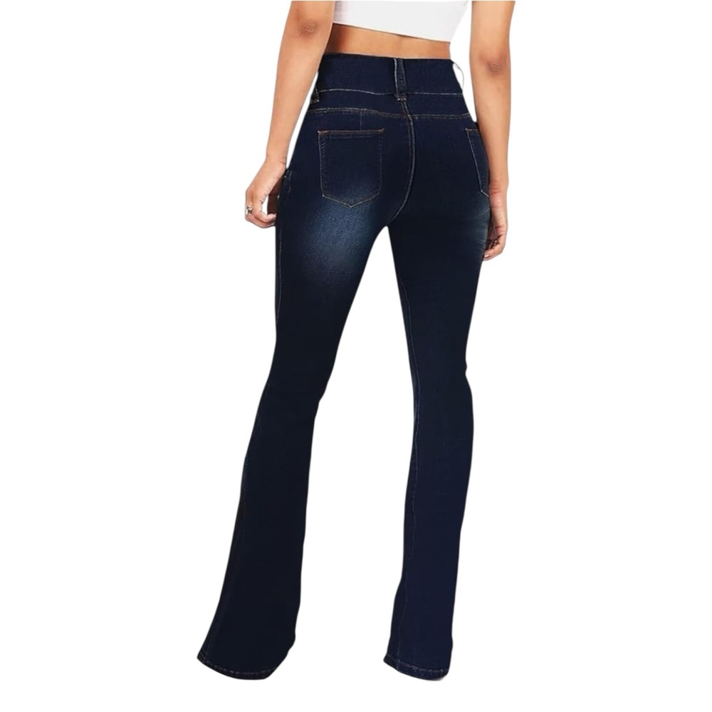 KDF Flare Jeans Women's High Waisted Stretch Jeans Navy 28X31 - Size 8 - Picture 3 of 6